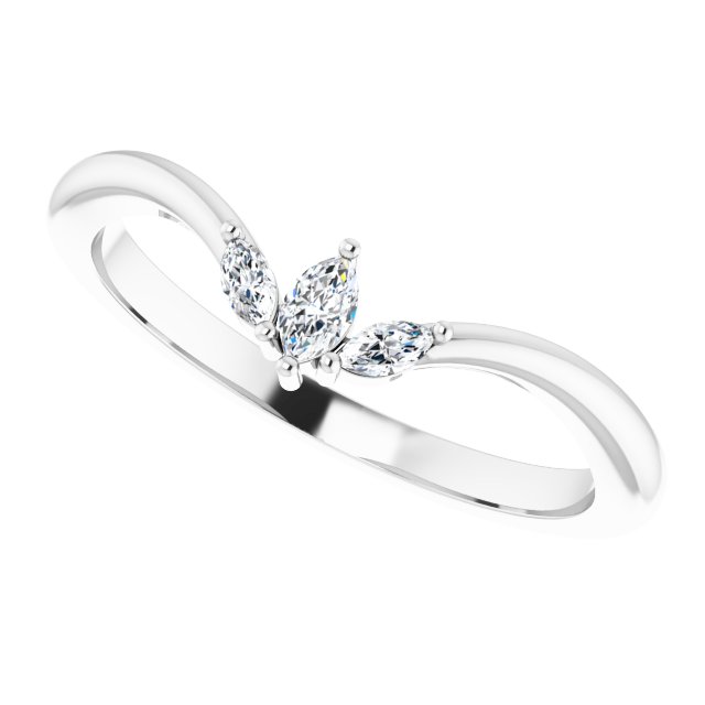 14K White 1/8 CTW Diamond Three-Stone V Ring